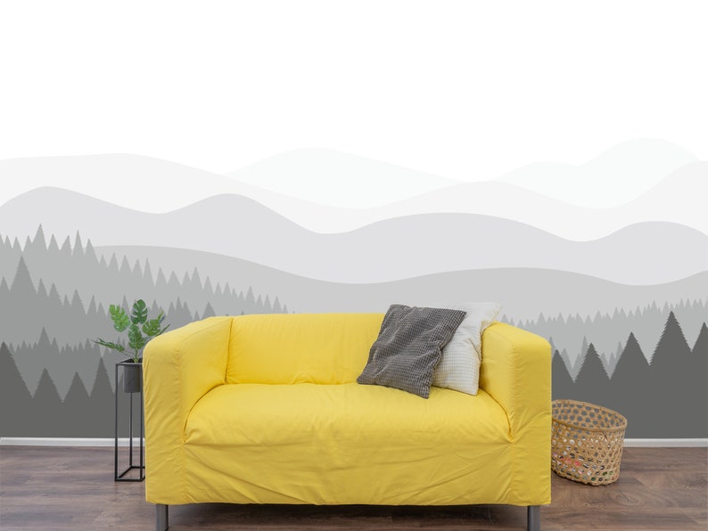 Grey Mountain Wallpaper Mural Woodland Wallpaper Boys Etsy