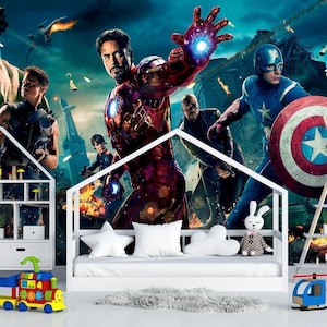 Superhero Wallpaper Peel and Stick for Kids Nursery, Spiderman Mural Boy Bedroom, Self Adhesive Wallpaper Peel and Stick Teen Room X292
