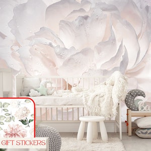 Large Peony Flower Wall Mural Nursery, Cream Pastel Peonies Wallpaper Girl Room, Floral Wallpaper Self Adhesive Peel & Stick Bedroom X999