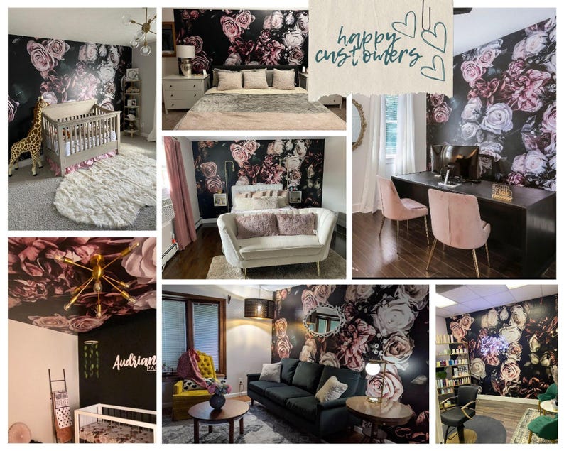 Watercolor Flower Wallpaper Bedroom. Dark Floral Wallpaper Removable Wallpaper Mural. Self Adhesive Wallpaper. Peel and Stick Wallpaper X183 imagen 9