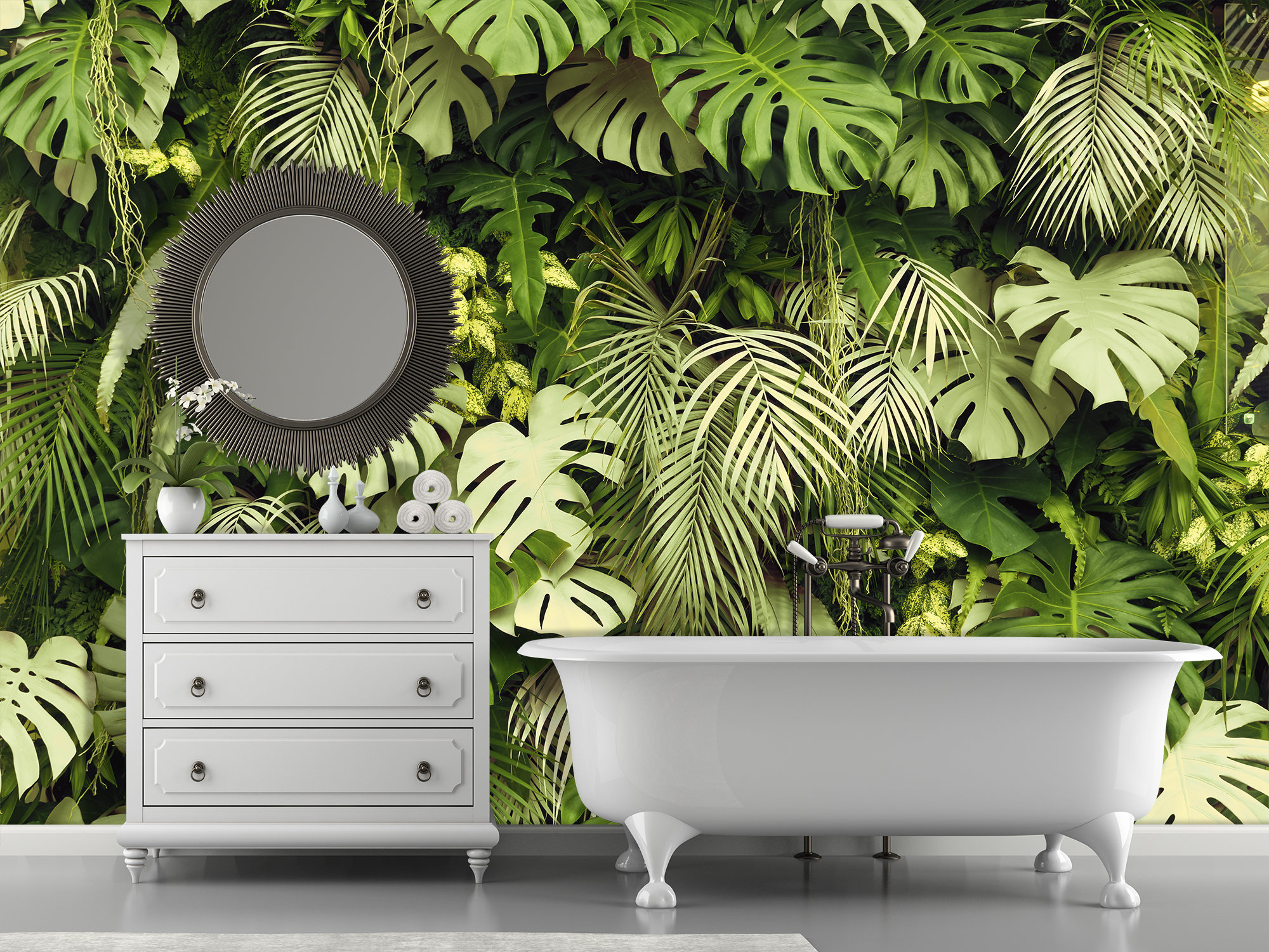 Green Botanical Wall Mural. Tropical Leaves Wallpaper Dark. - Etsy