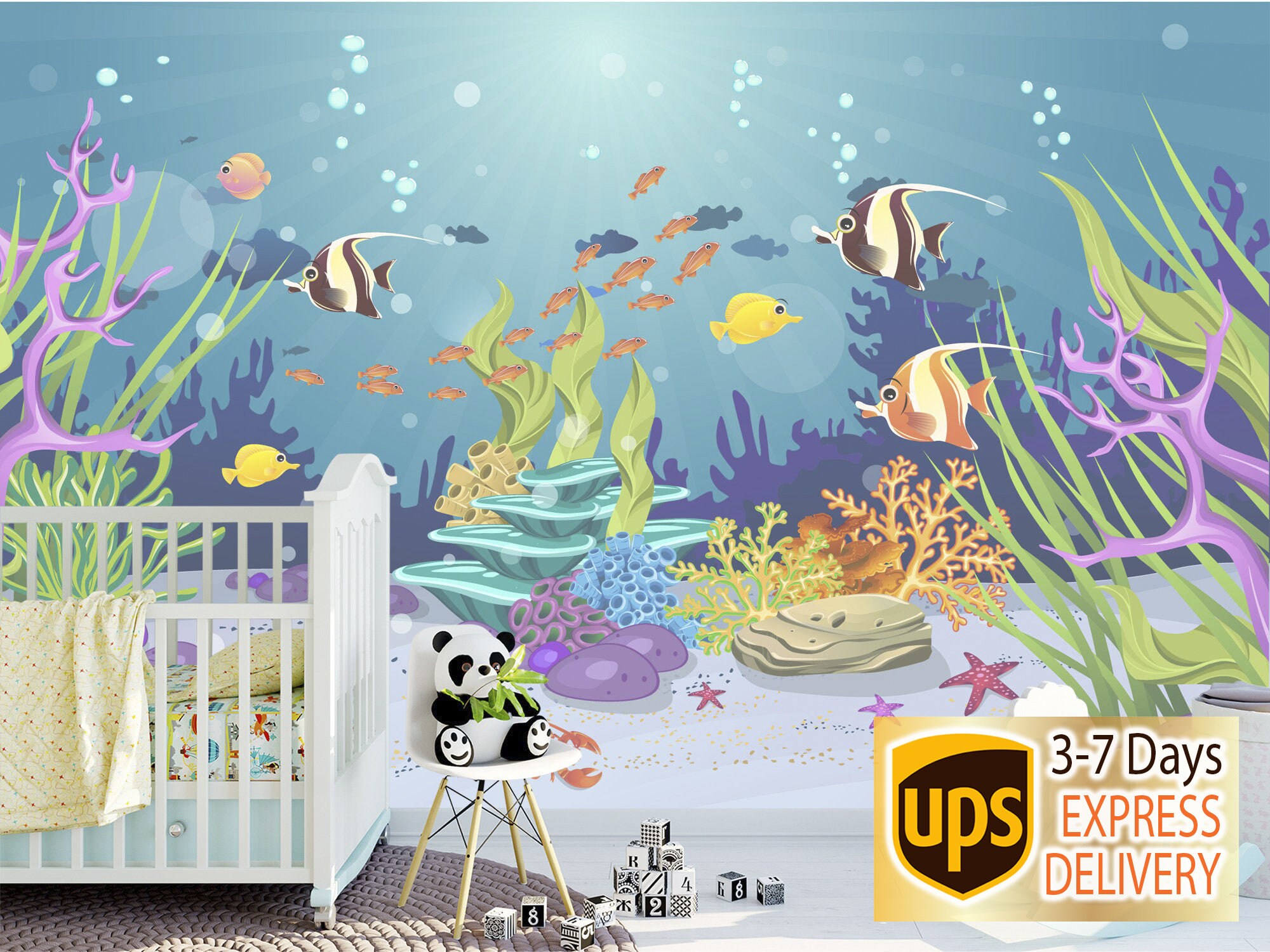 Marine Wallpaper for Kid Room. Underwater nursery Wallpaper. | Etsy