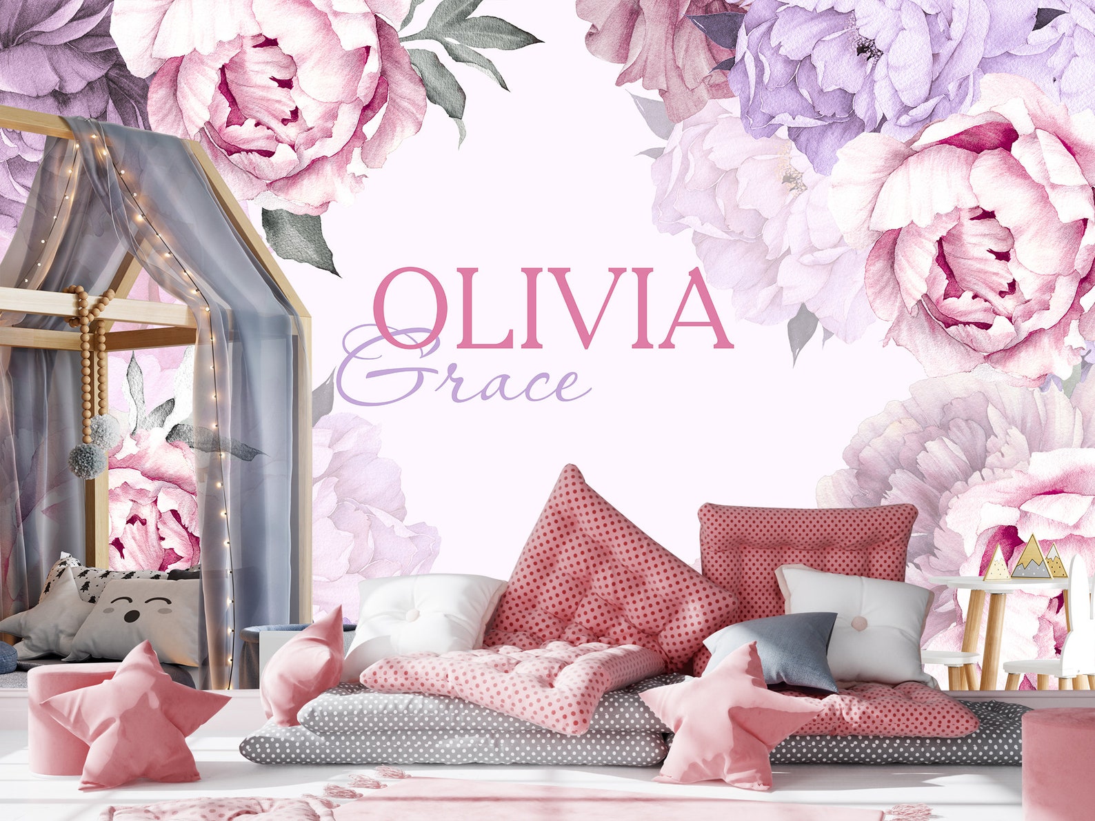 Custom Soft Pastel Peony Wallpaper Nursery Personalize Peony - Etsy