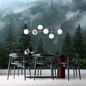 Outlander Foggy Forest Wallpaper Peel and Stick, Woodland Wallpaper Landscape Wall Mural Bedroom, Cloud Ombre Mountain Wall Paper Mural X341