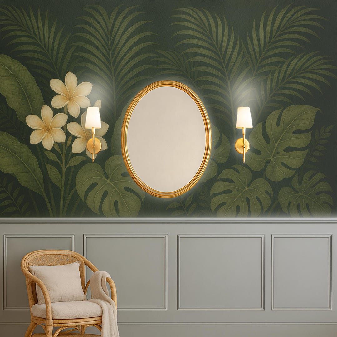 Dark Tropical Leaf Wallpaper Mural Peel and Stick Japandi, Elegant ...