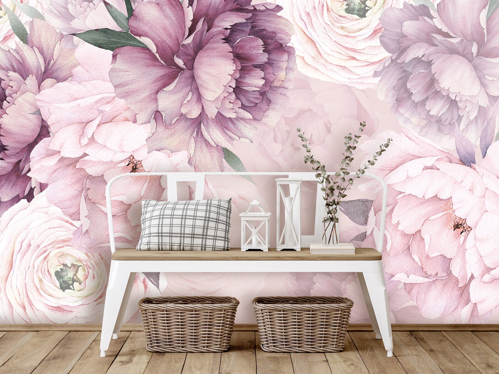 Peony Wall Mural Watercolor Baby Girl Room Flower Wallpaper | Etsy