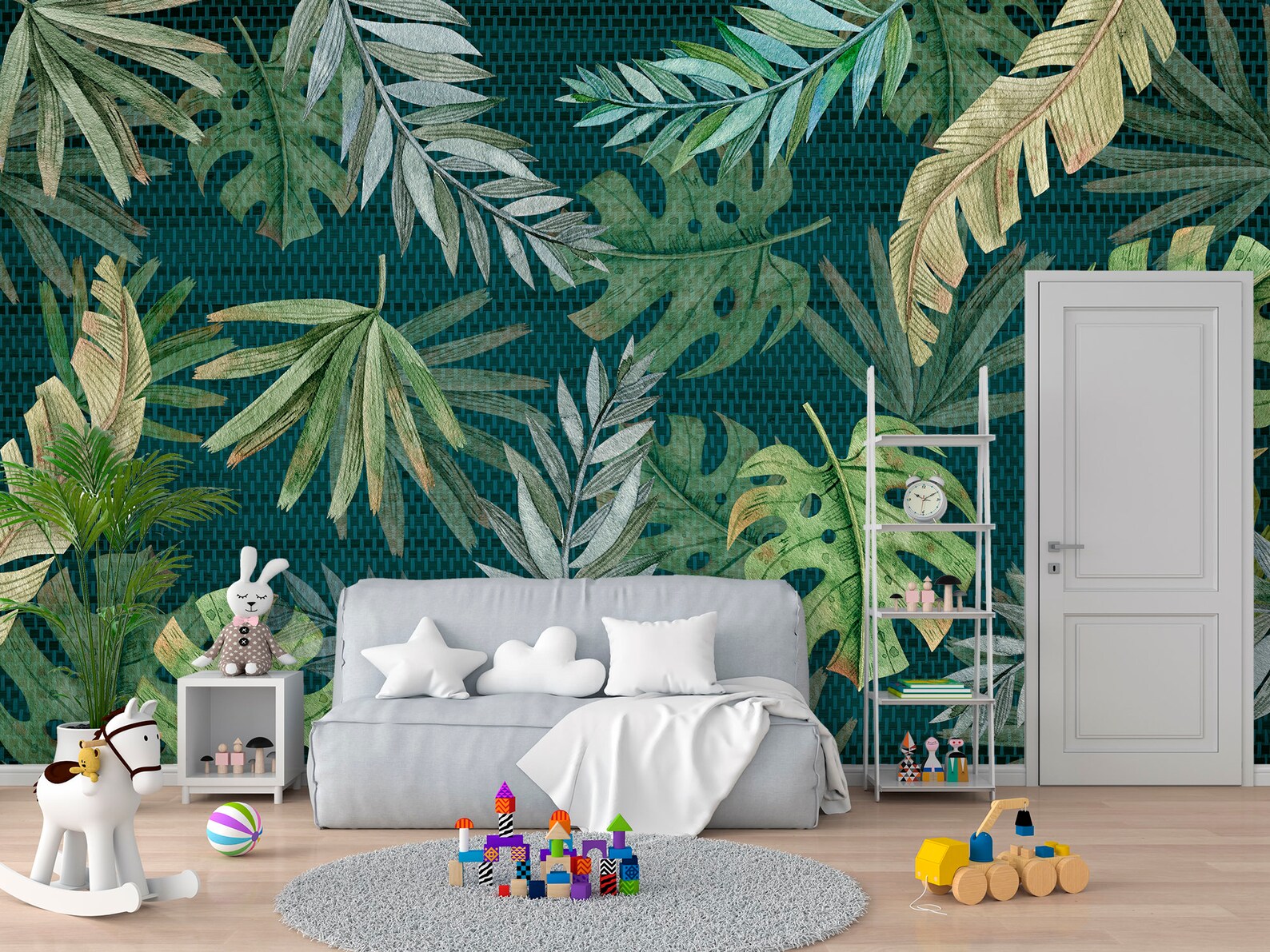 Green Botanical Wall Mural. Watercolor Tropical Leaves Etsy