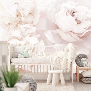 Beige Peony Flower Wallpaper Girl Room / Ivory Peonies Floral Wall Mural Nursery / Wallpaper Adhesive Peel & Stick Bedroom Beauty Salon X67