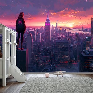 Spiderman Wallpaper Peel and Stick Kids Room, Superhero Cartoon Wall Mural Boys Girls BedRoom Purple Spider Self Adhesive Nursery Decor X751