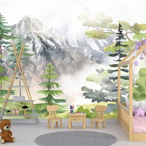 Outlander Forest Wallpaper Peel and Stick Nursery, Woodland Wallpaper Landscape Wall Mural Bedroom, Tree Decor Mountain Wall Paper Mural X85