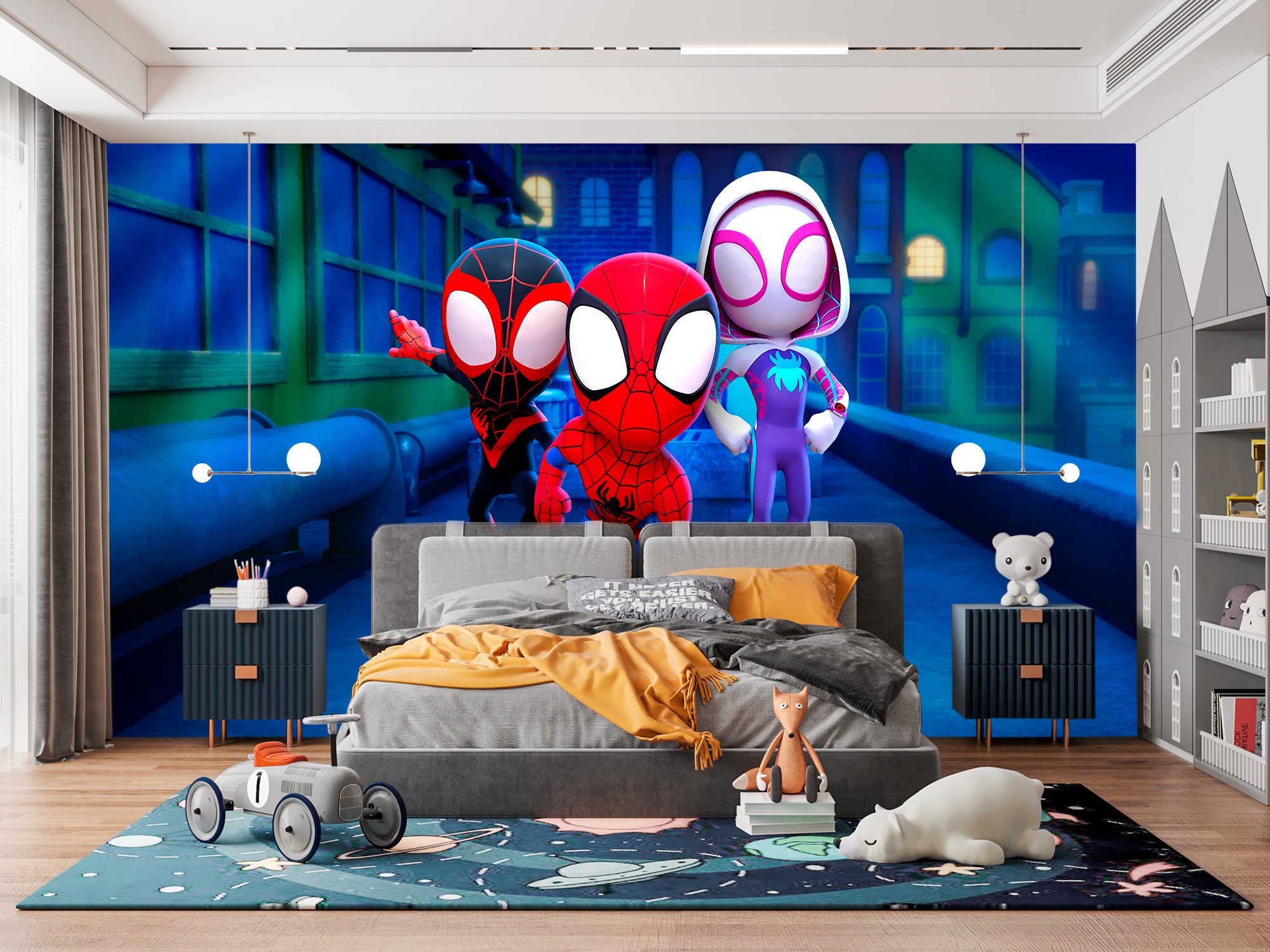 Cartoon Spiderman Wallpaper Boys Game Room, Superhero Spider and
