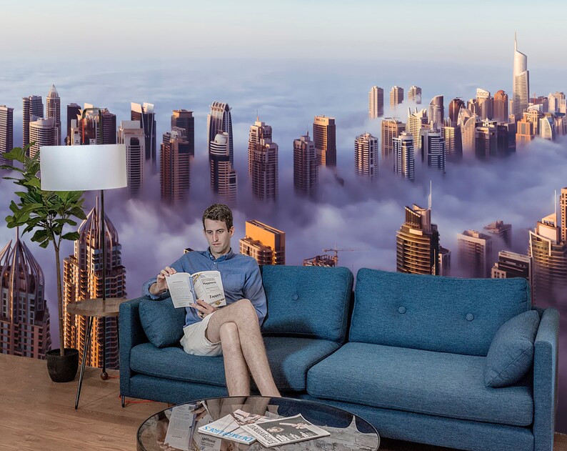 City Wallpaper Cityscape Wall Art Cloud Wall Decor Landscape Etsy