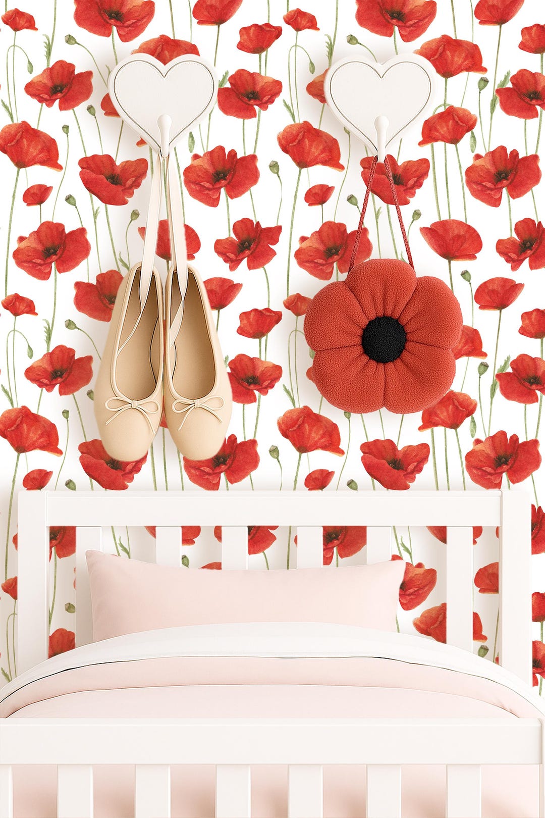 Red and White Watercolor Poppy Wallpaper, Cottagecore Style Floral Wall ...