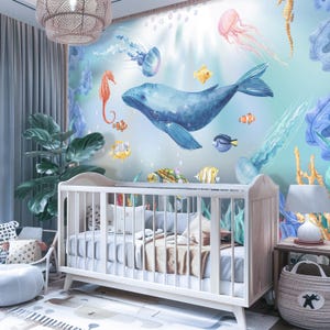 Underwater Wallpaper Peel and Stick Infants Nursery, Nautical Wall Paper Mural Kids Room Eco Friendly Decor, Water Wall Art World Removable