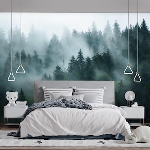 Outlander Twilight Forest Wallpaper Peel and Stick, Cloud Landscape Wall Mural Ombre Mountain Wall Paper Mural Tree Wallpaper Bedroom X719