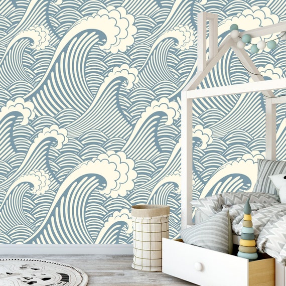Wave Wallpaper Nursery. Nautical Wallpaper Kid. Remove - Etsy