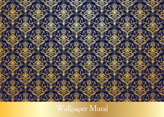 Dark blue best sale and gold wallpaper