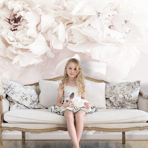 Pastel Peony Flower Wallpaper Girl Room, Peonies Floral Wall Mural Nursery, Removable Wallpaper Self Adhesive Peel & Stick Eco Friendly X826