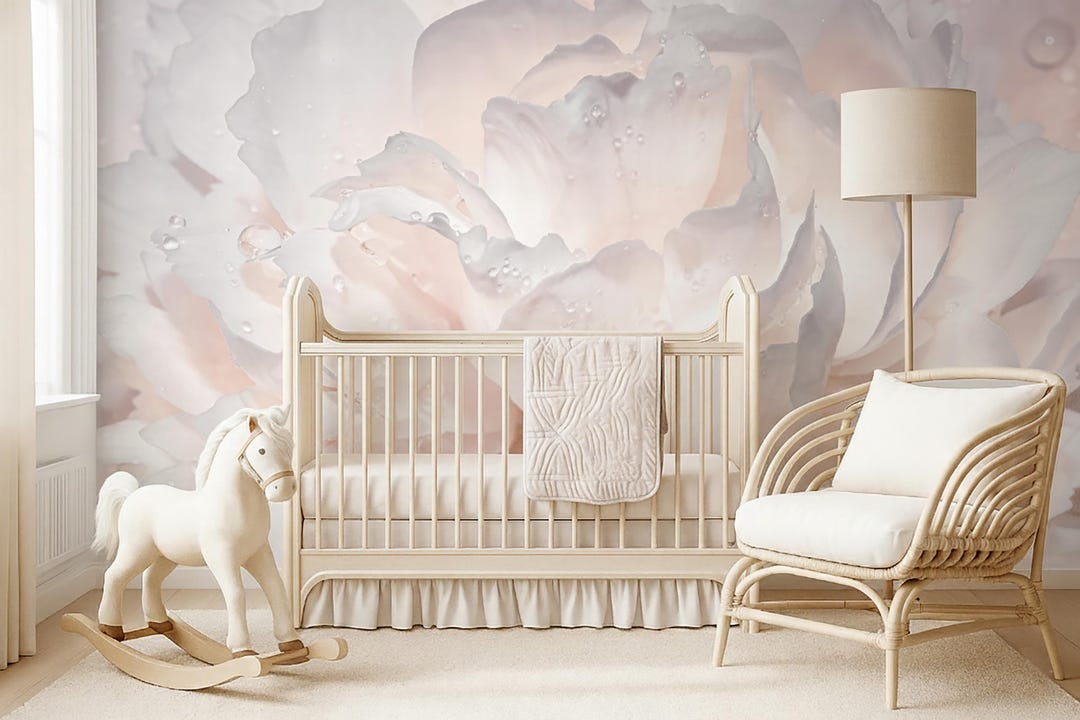 Large Peony Flower Wall Mural Nursery, Cream Pastel Peonies Wallpaper ...