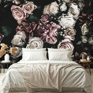 Watercolor Flower Wallpaper Bedroom. Dark Floral Wallpaper Removable Wallpaper Mural. Self Adhesive Wallpaper. Peel and Stick Wallpaper X183 imagen 7