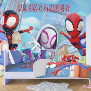 Superhero Spider and His Amazing Friends Wallpaper Peel Stick, Cartoon Spiderman Wallpaper Boys Game Room, Wall Mural Nursery Kid Decor X145