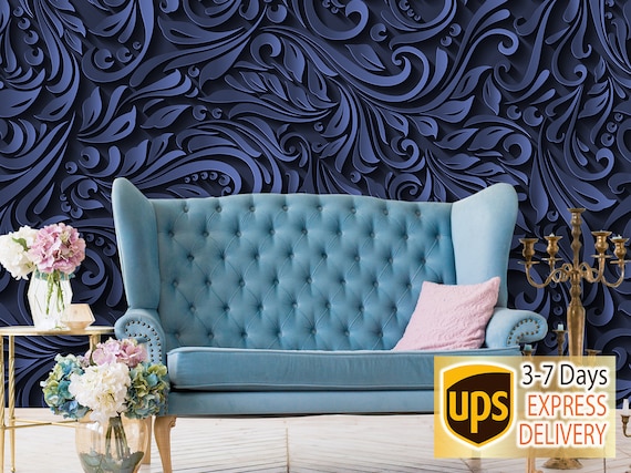 Modern Luxury Pattern Dark Floral Flower Living Room Wallpaper Mural,Self-Adhesive Peel And Stick 3D Wall Decal Bedroom Designer Wall Decor