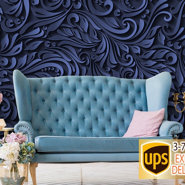 Blue Floral Wallpaper - Etsy