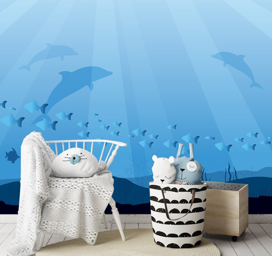 Nautical Wallpaper Nursery. Underwater Wallpaper Kid Room. | Etsy