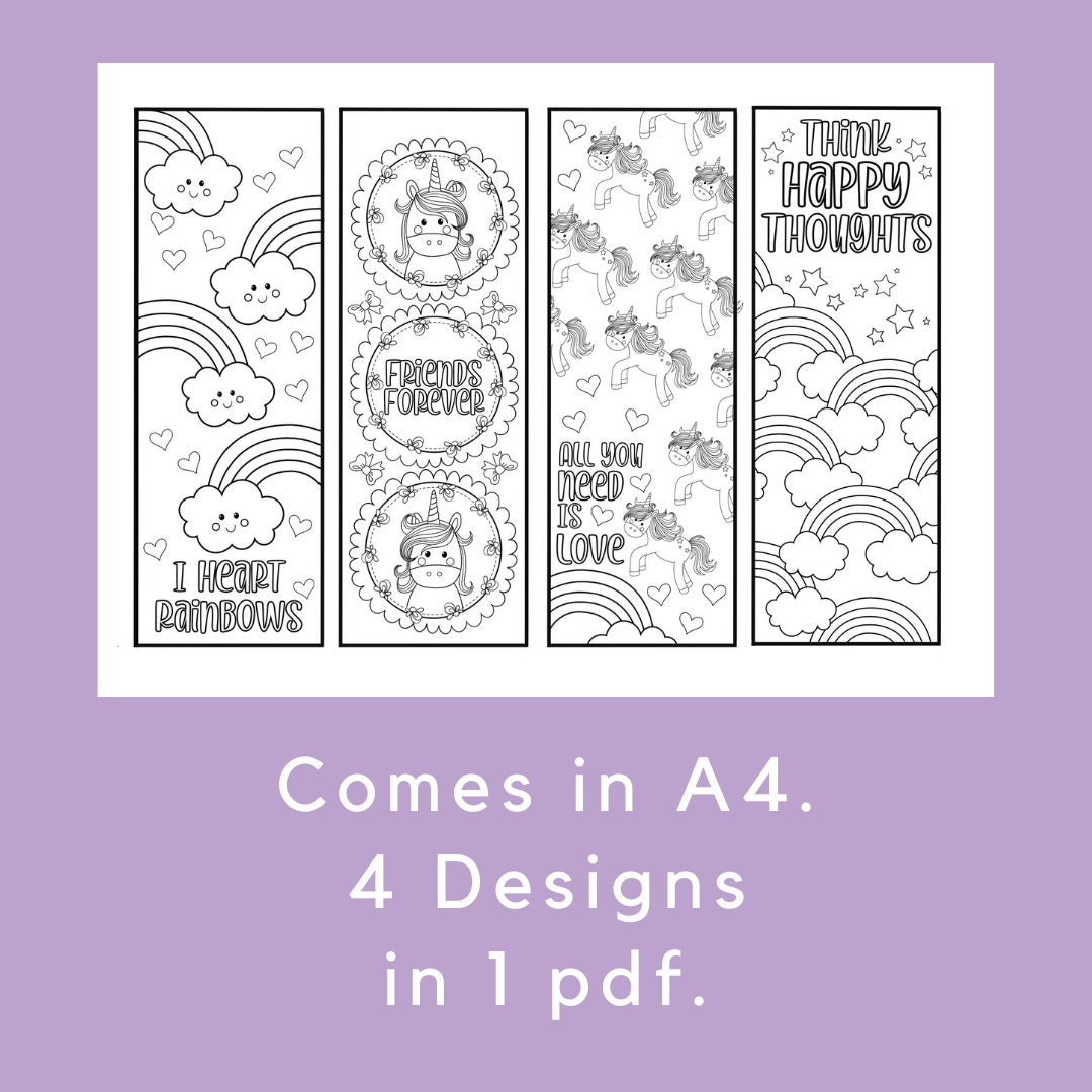 unicorn colouring bookmark set b printable etsy