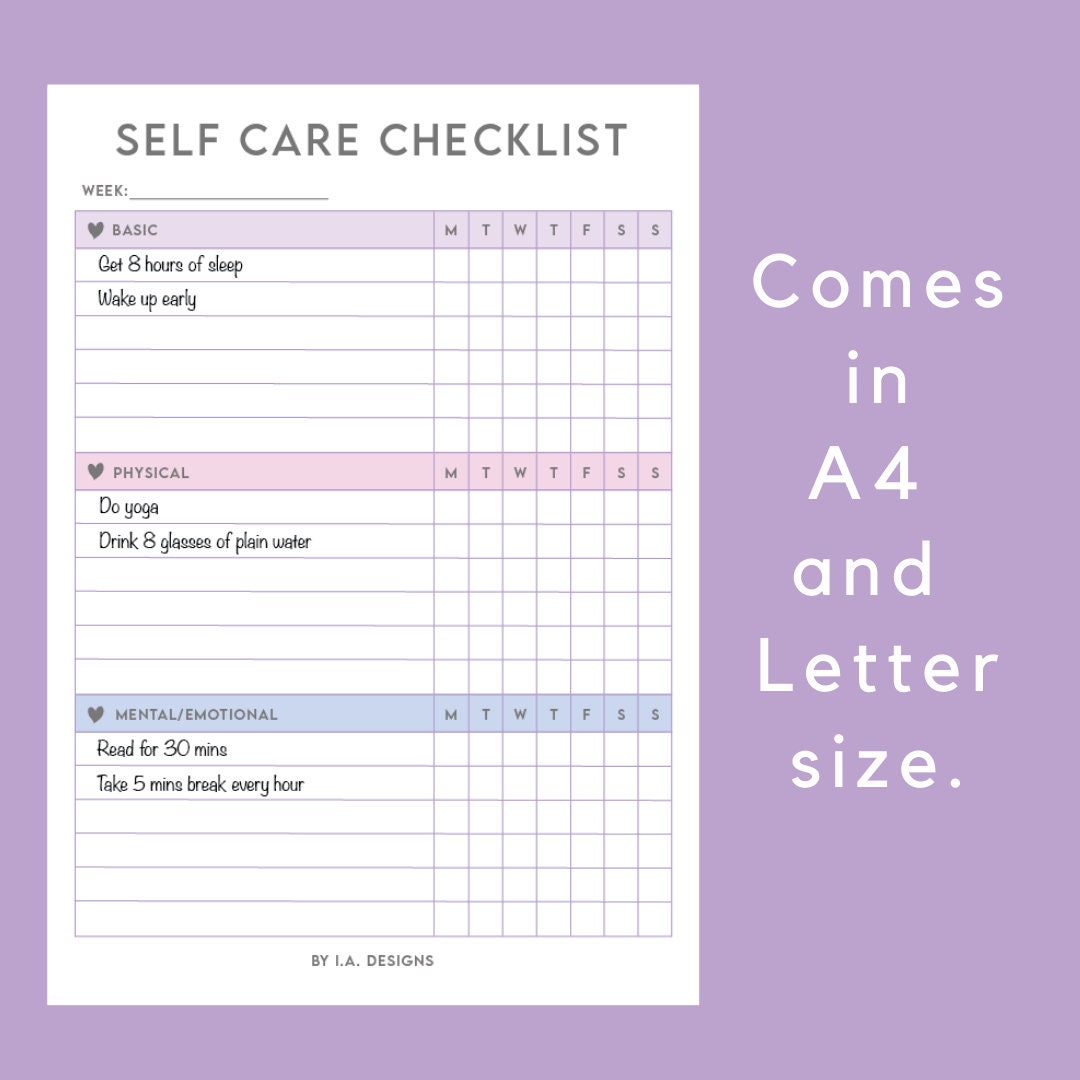 Self Care Checklist Planner Printable Etsy