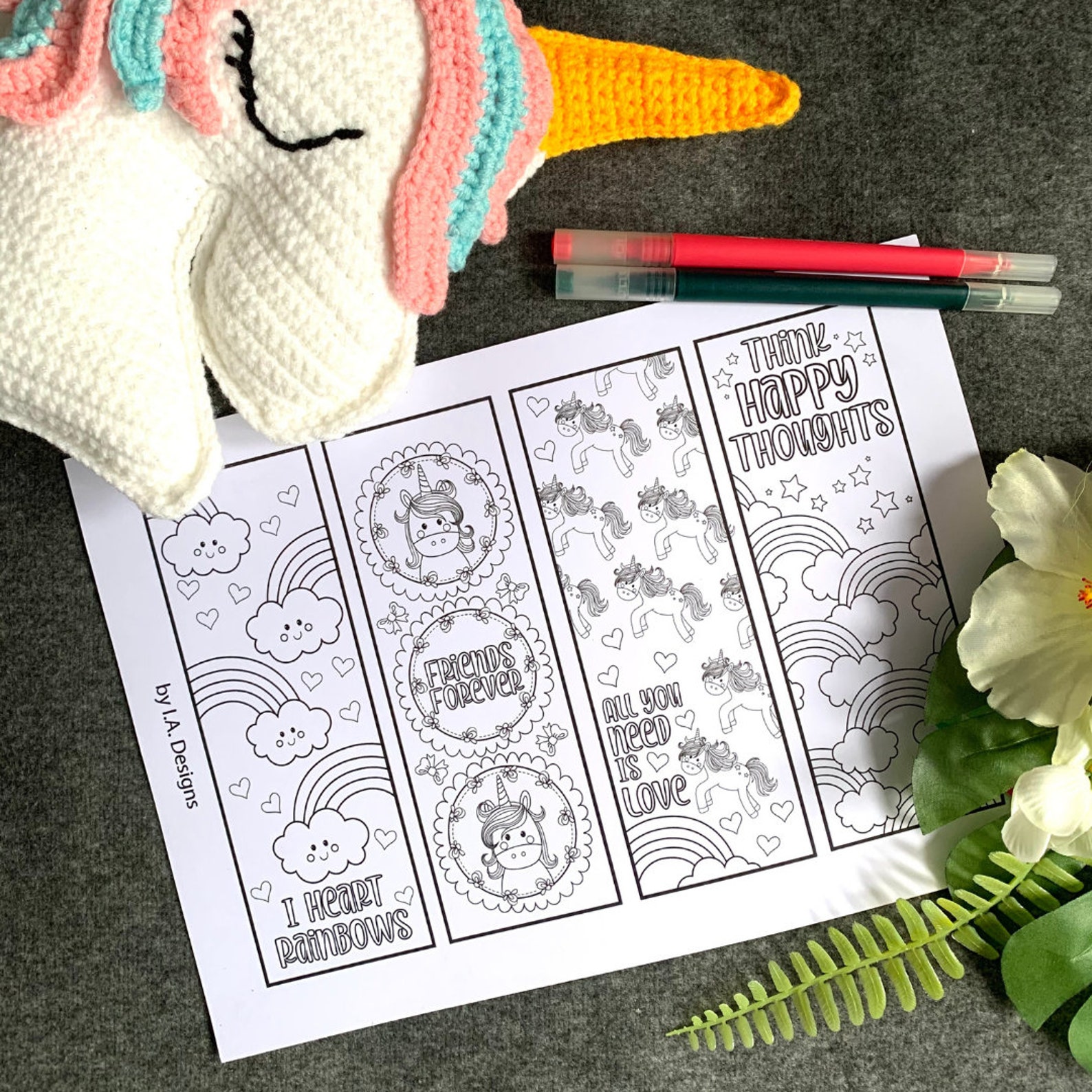 Unicorn Colouring Bookmark Set B Printable Etsy France