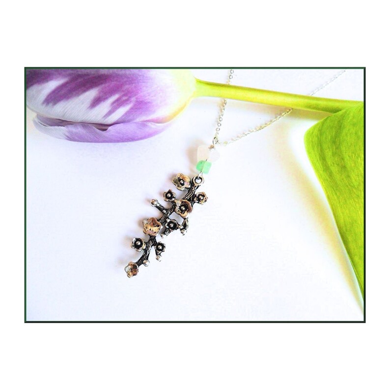 Blossoming Branch in Tibetan Silver with Rose Quartz and Aventurine Ostara Jewelry from Hopkins /& The Witch Spring Accessories