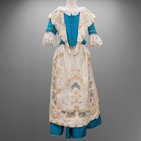 Chic antique Spanish suit made of natural silk. Spanish costume of the 19th century.