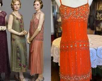 Vintage silk evening dress. Cocktail dress . 100% silk. Dress in retro style 1920-1930.Dress like in Downton Abbey