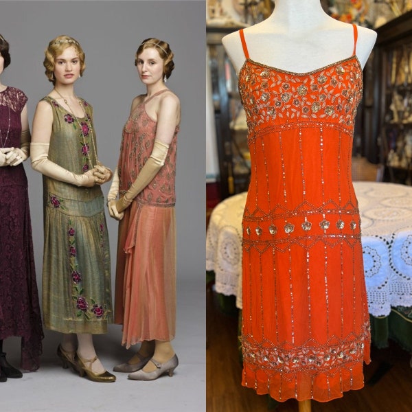 robe de soirée en soie vintage. Robe de cocktail. 100 % soie. Habillez-vous dans un style rétro des années 1920-1930.Habillez-vous comme à Downton Abbey