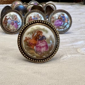 4 Antique brass furniture handles with porcelain medallion, inspired by the drawings of Fragonard Jean-Honoré. image 8