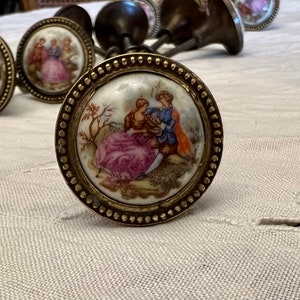 4 Antique brass furniture handles with porcelain medallion, inspired by the drawings of Fragonard Jean-Honoré. image 7