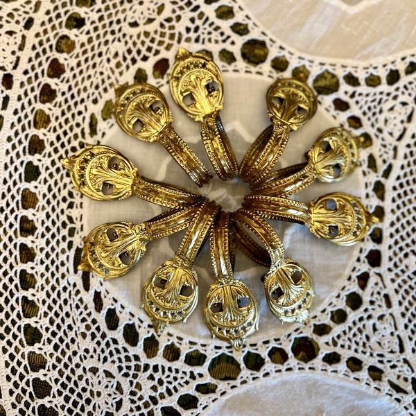 Vintage Brass Curtain Holders with Elegant Bows, Set of 10