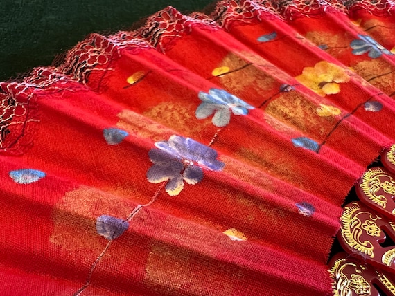 Vintage Spanish fan - fabric, lace and bacolite -… - image 3