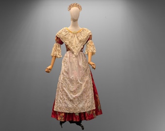 Chic old Spanish costume. Spanish costume of the 19th century. Complete set - petticoat, skirt, jacket, apron, mantilla.