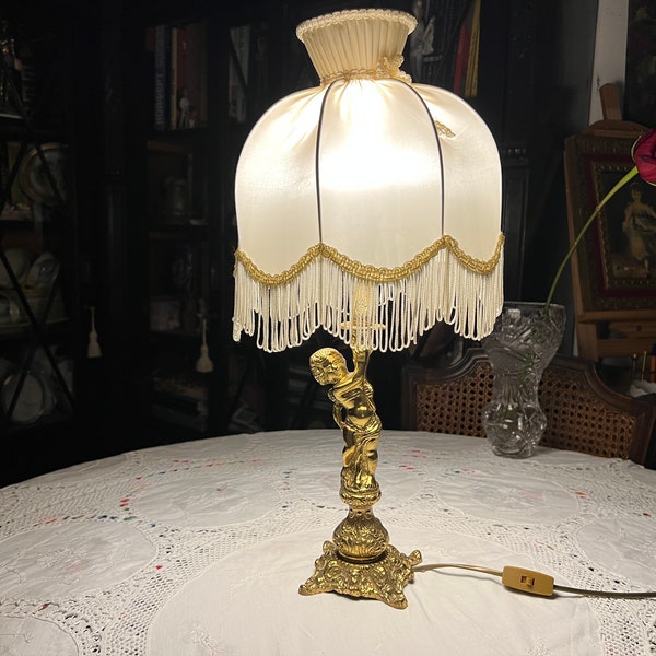 Antique Cherub Bronze Lamp Etsy