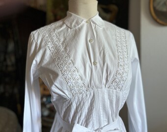 Vintage lingerie, white cotton shirt from the 1940s. Underdress for sundress and corset. Blouse dress.