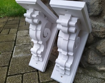 Small White Wooden Wall Brackets Set of 2