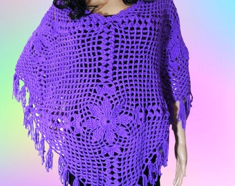 Crochet pattern lace 4 Square Poncho pdf