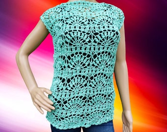 Crochet Mint shell blouse top tunic simple pattern pdf