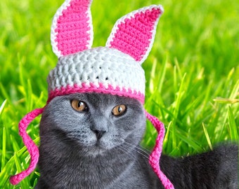 Easter Bunny Ear Hat for Cats or Dog , Crochet Pattern with Ear Holes - Fits Cats + Extra Small Dog Breeds