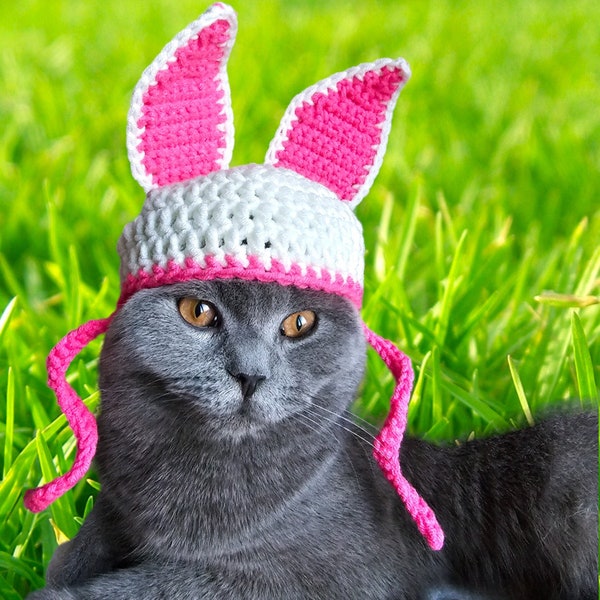 Easter Bunny Ear Hat for Cats or Dog , Crochet Pattern with Ear Holes - Fits Cats + Extra Small Dog Breeds