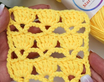 Crochet pattern column shell stitch blanket, afghan, rug,  step by step + Video