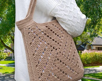 crochet market tote bag/boho bag /Simple pattern + video tutorial for beginners.