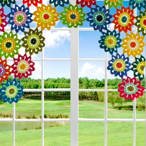 Crochet pattern flower colorful curtains pdf + Video